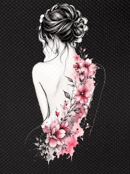 Woman's back with flower line