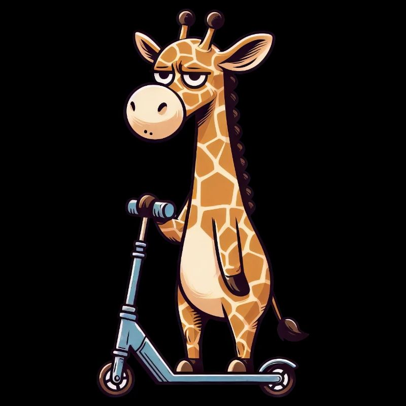 Mürrische Giraffe auf Kickroller Comic