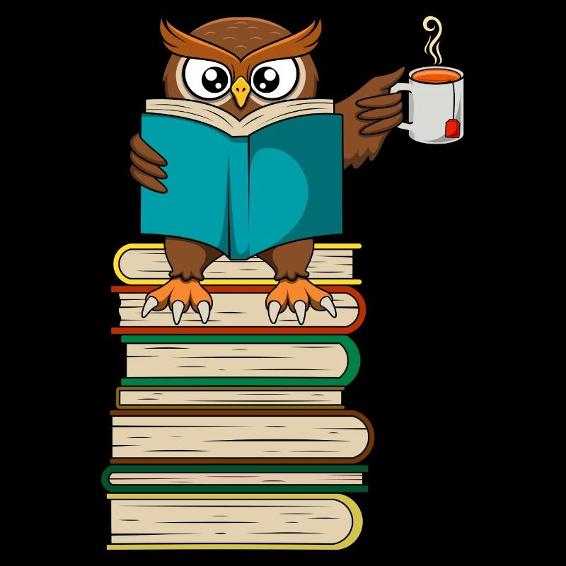 Funny Owl Book Reading and Drinking Tea