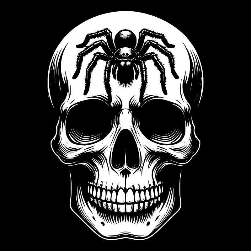 Skull mit großer Spinne auf der Stirn