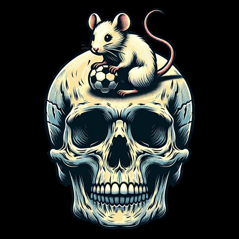 Skull with funny mouse and soccer ball