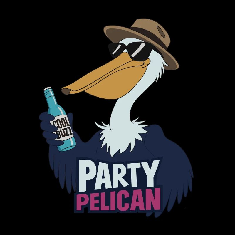 Party Pelican With Cool Buzz Bottle And