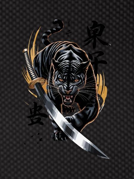Powerful panther with katana