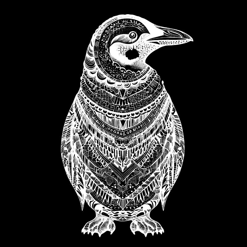 Pingouin cool avec des motifs ethno boho en blanc