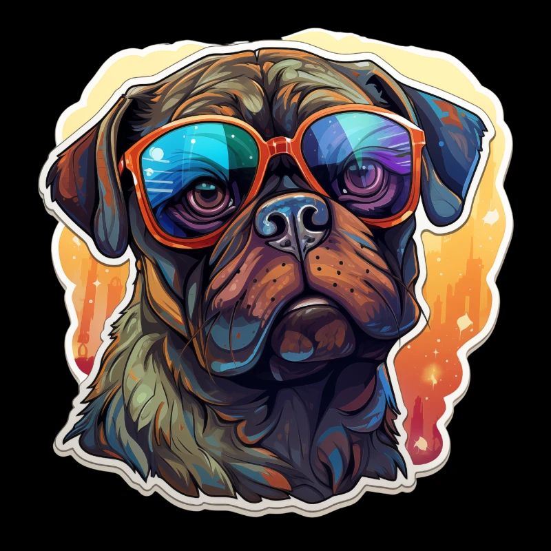 Mops Retro Farben vintage mit Sonnenbrille