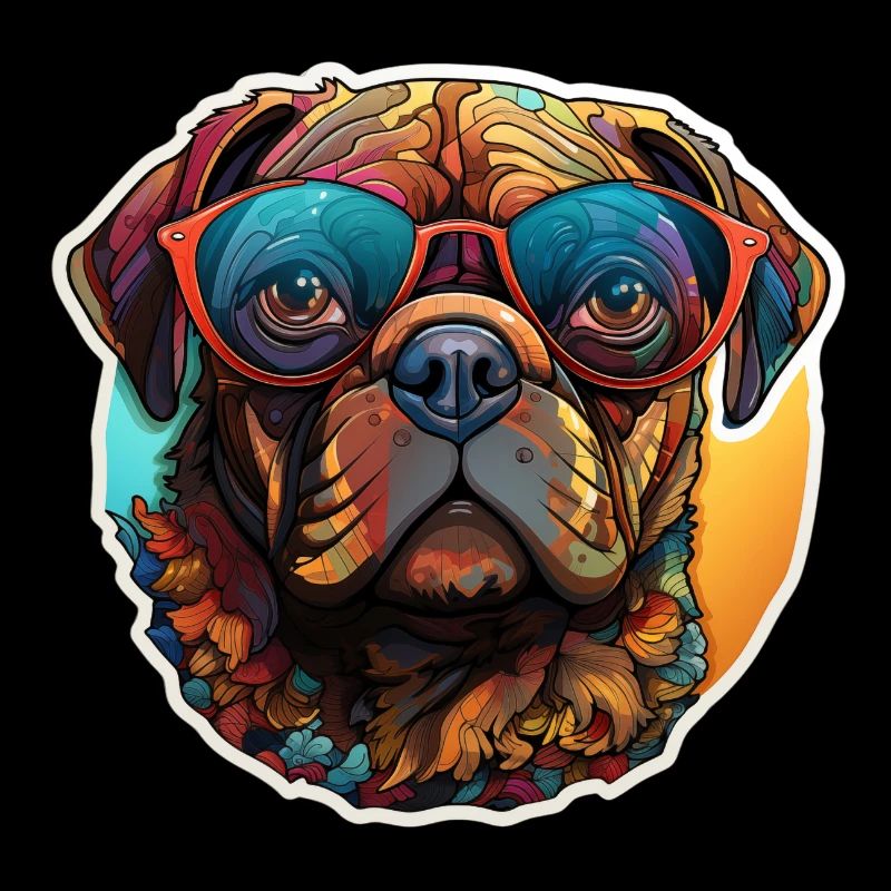 Mops Retro Farben vintage mit Sonnenbrille