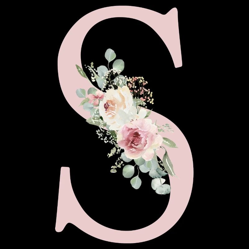 S| Monogramm | Eukalyptus-Pastell-Blumen-Blau