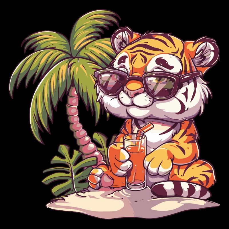 Tiger Sommer Strand Comic