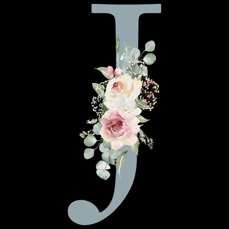 J| Monogramme | Eucalyptus Pastel Fleur Bleu