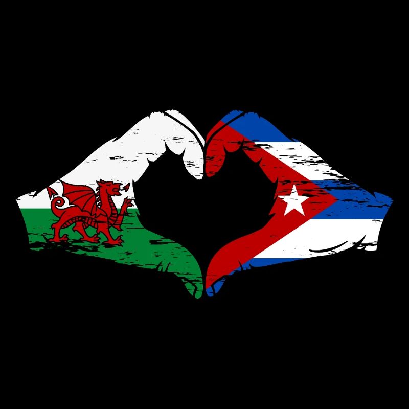 Pays de Galles Cuba Drapeau Mains Coeur Forme Utilisé