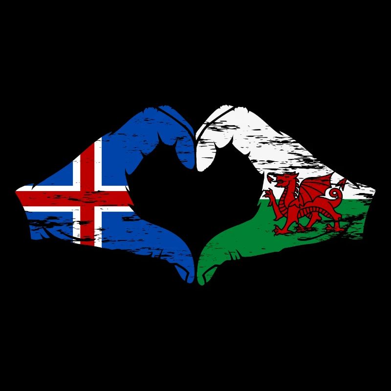 Islande Pays de Galles drapeau mains forme de coeur utilisé