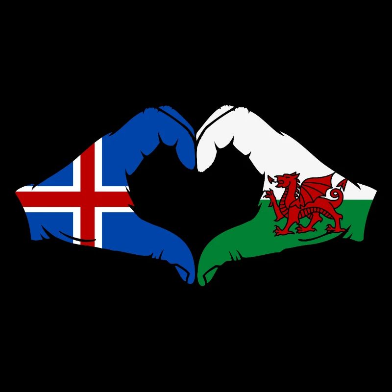 Islande Pays de Galles Drapeau Mains Coeur Forme
