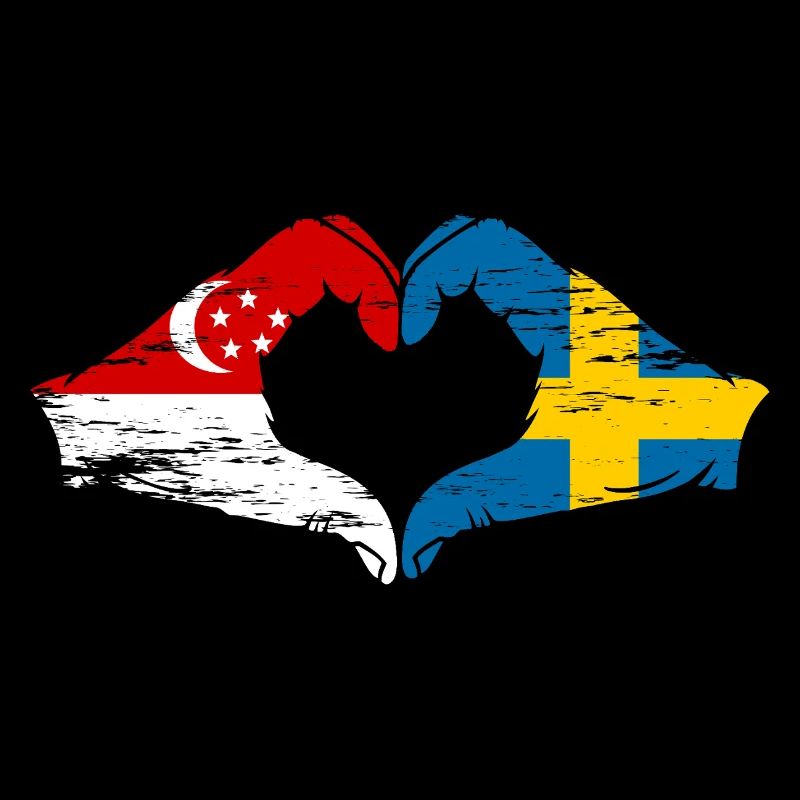 Singapour Suède drapeau mains forme de coeur utilisé
