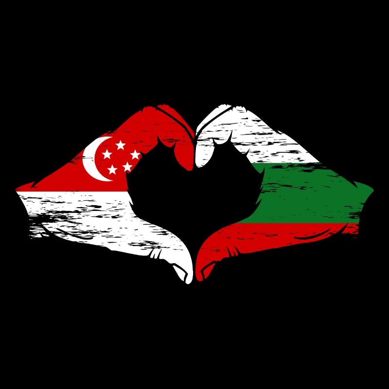 Singapour Bulgarie drapeau mains forme de coeur utilisé