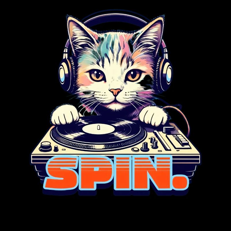 Cute DJ Kitten Vinyl Turntable Retro Style