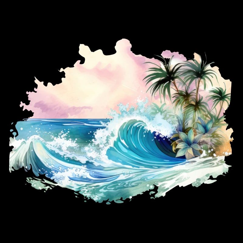 Wave, Île tropicale, Sea Beach Palm Trees Vacances