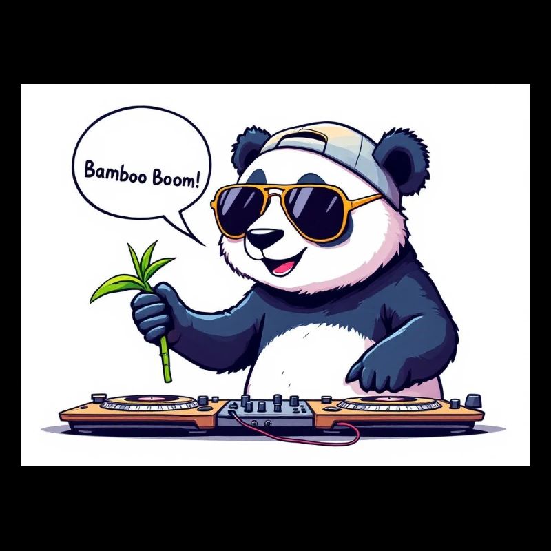 DJ Panda with Goggles and Bamboo Stick