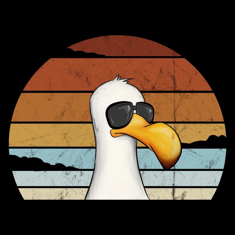 Retro Möwe mit Sonnenbrille Nordsee Ostsee Vogel