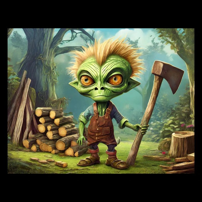 mignon petit vert rétro vintage alien coupe de bois