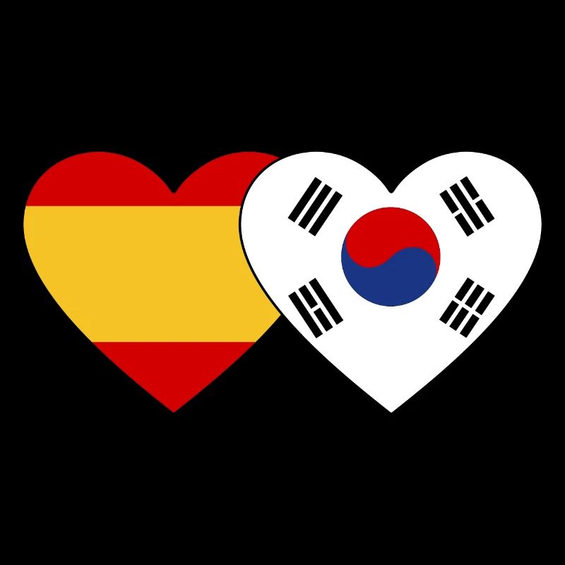 Espagne, Corée Du Sud, Drapeau, Coeur