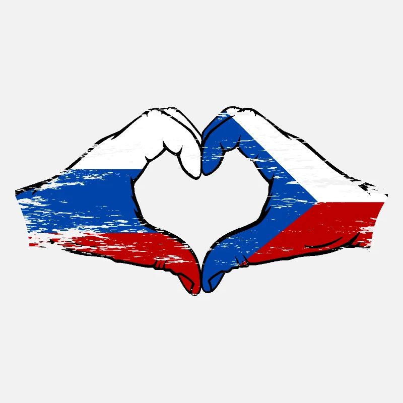 Russie République tchèque drapeau mains forme de coeur utilisé