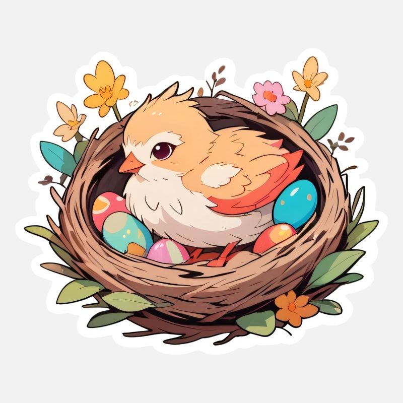 Easter basket with chicks