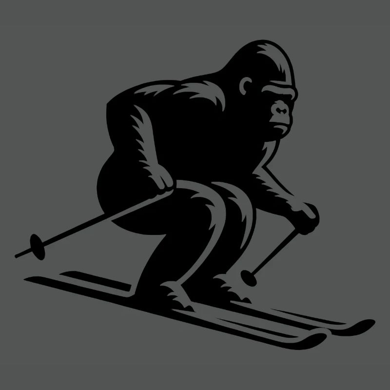 Monkey Gorilla Chimpanzee Ski Silhouette Design