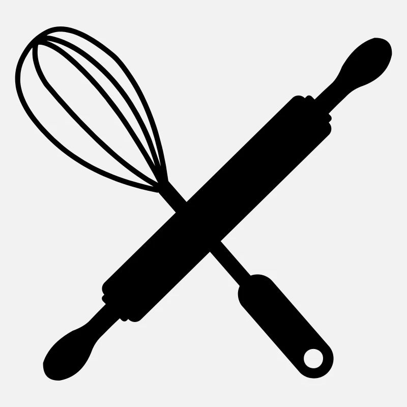 Crossed rolling pin and whisk
