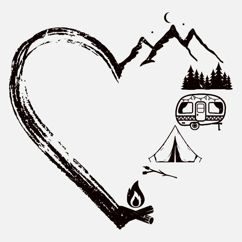 Mountain Heart Camping Patch Design