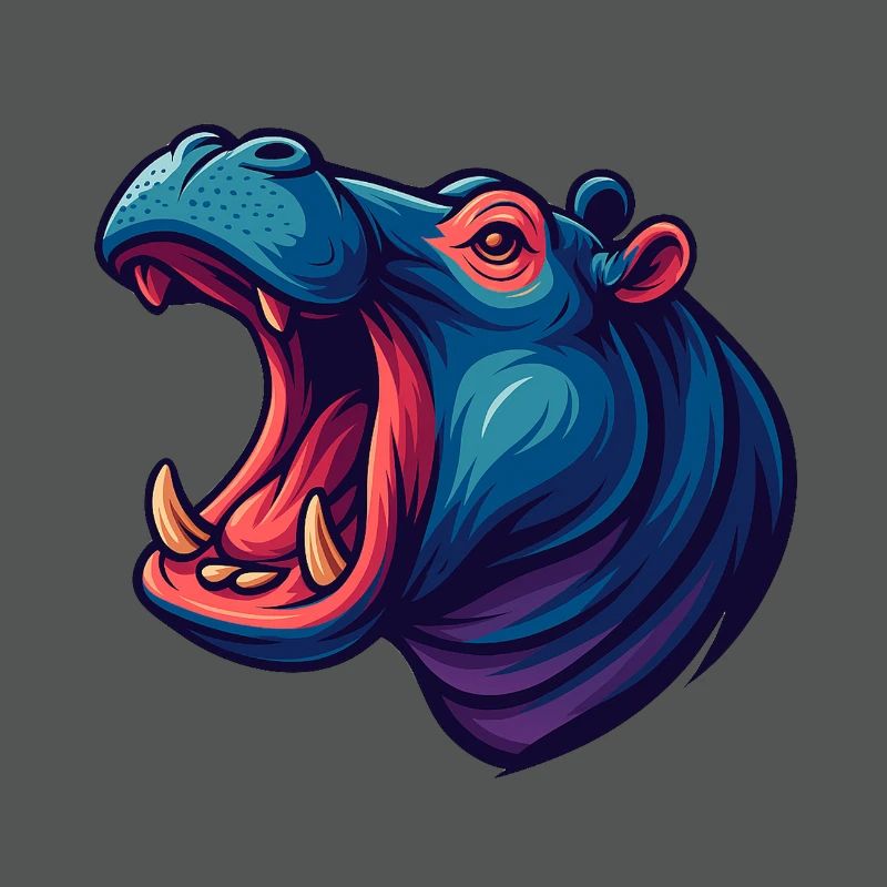 Neon hippo with an open muzzle