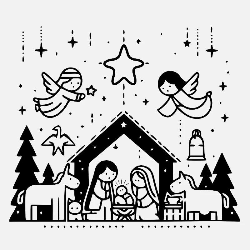Weihnachtskrippe gezeichnet