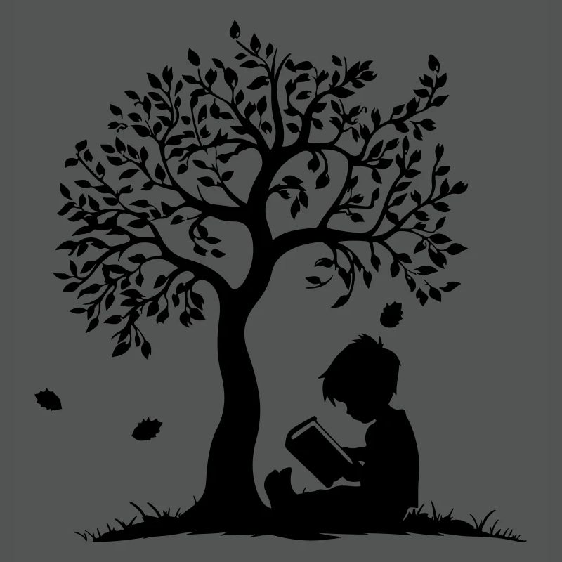 Child Reading Under Tree