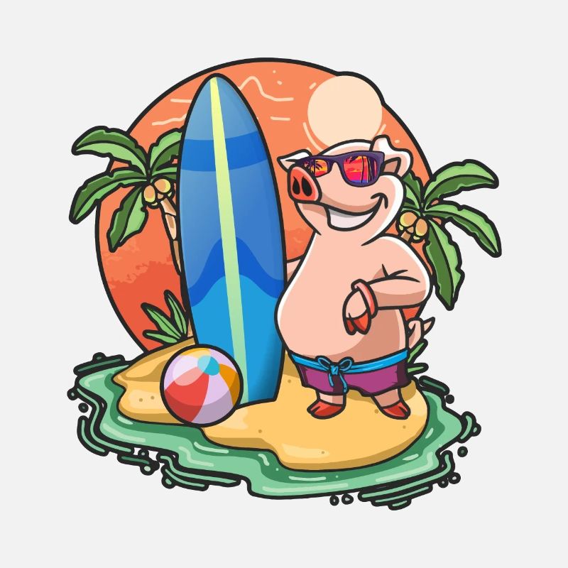 Drôle de cochon Surf Lovers Cool Planche de surf Jeu de mots