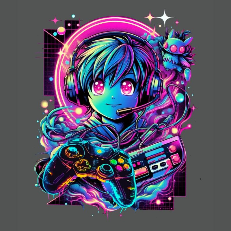 Gamer Controller Anime Synthwave Art