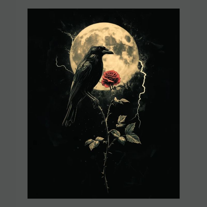 Raven Rose Moon Gloomy Gothic Black Crow
