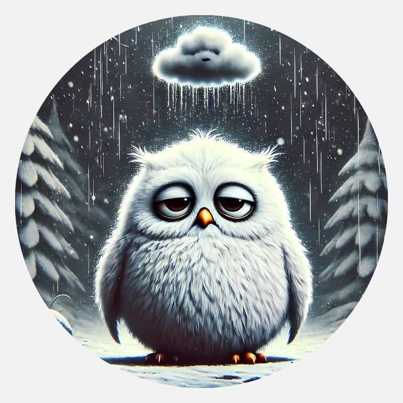 Eule Triste im eisigen Regen