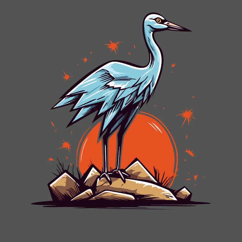 Graureiher oder Storch Vogel und eine rote Sonne