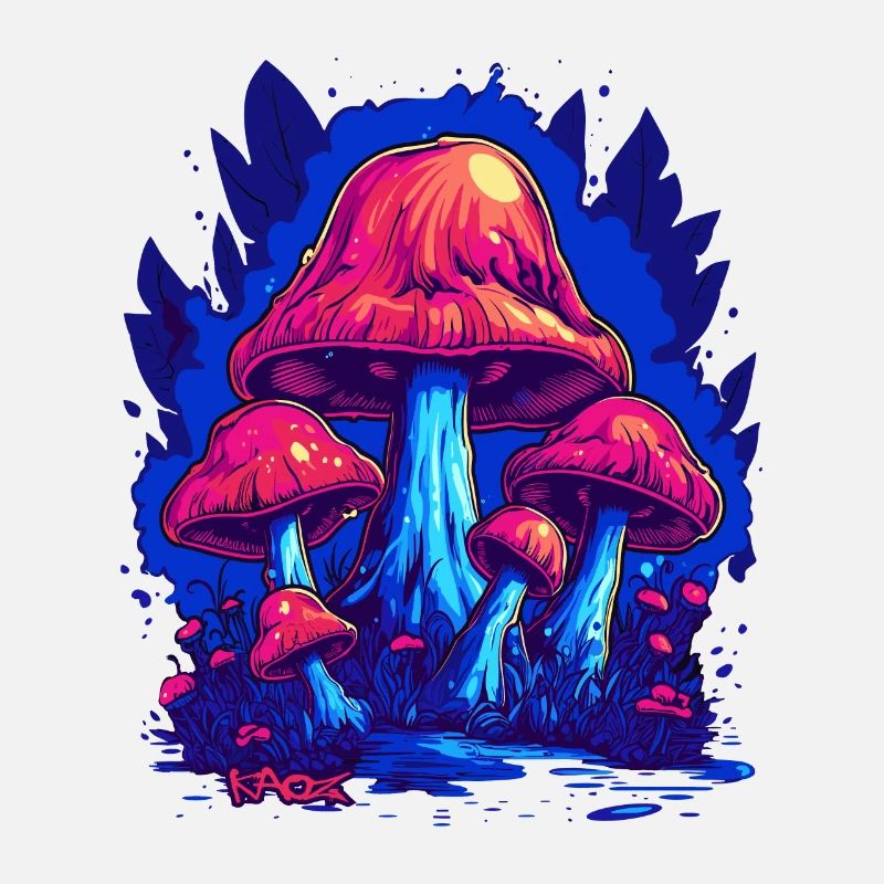 Étrange champignon bleu-rose forêt de champignons