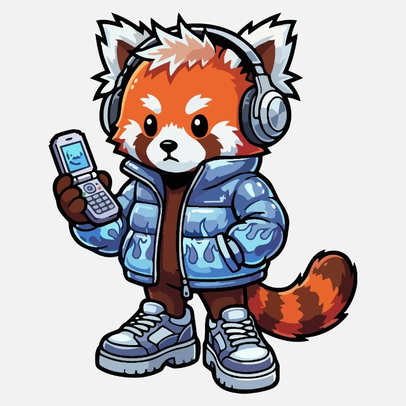 Roter Panda mit Kopfhörern 90er