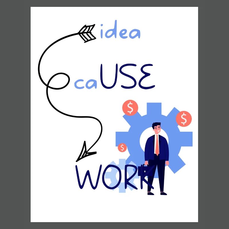 Idee Ursache Arbeit. Aus einer Idee entsteht ein Werk.