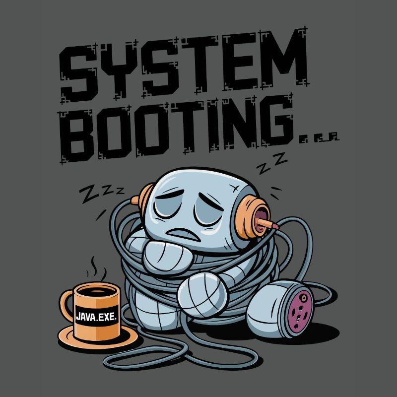 Schläfriger Roboter Booten mit Java.exe Kaffee – Lustig