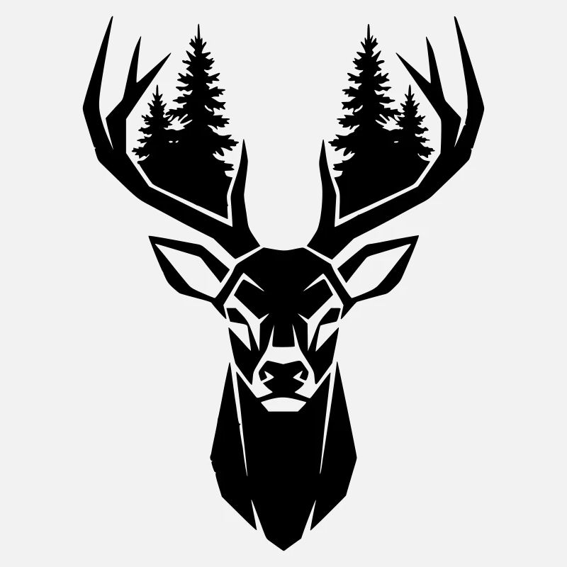 Deer Head Trees Forest Silhouette