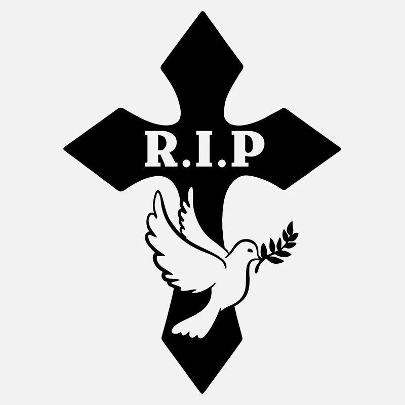 Croix avec pigeon et texte R.I.P