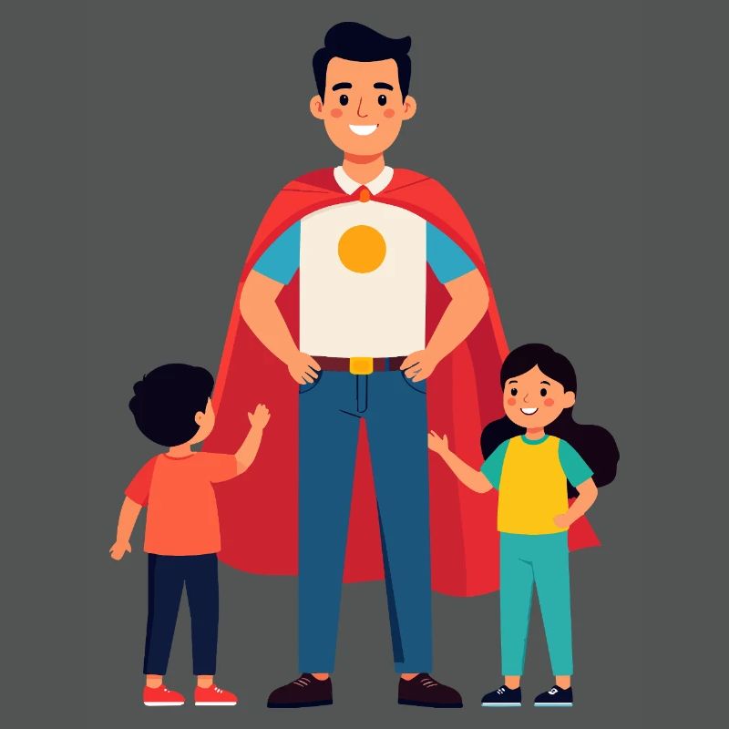 Erzieher Held oder Heldenvater mit Cape und Kinder