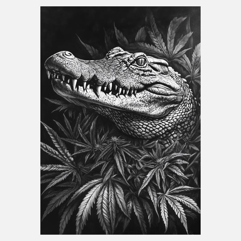 Crocodile dans la forêt de feuilles de chanvre