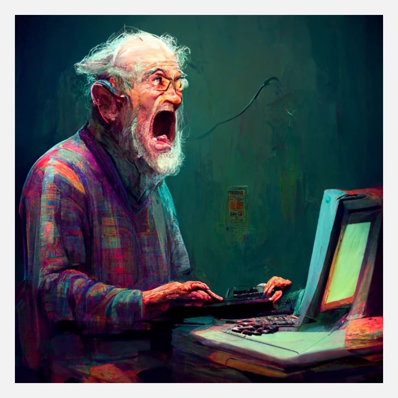 old man yelling at a computer