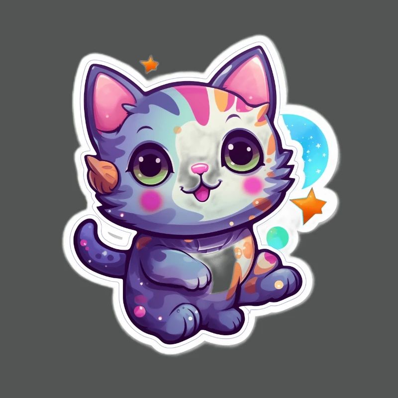 Mignon chat de dessin animé flottant dans l’espace
