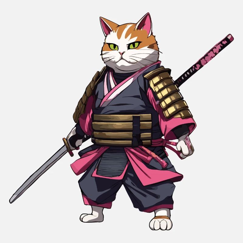 Chat samouraï & fleurs de cerisier #3