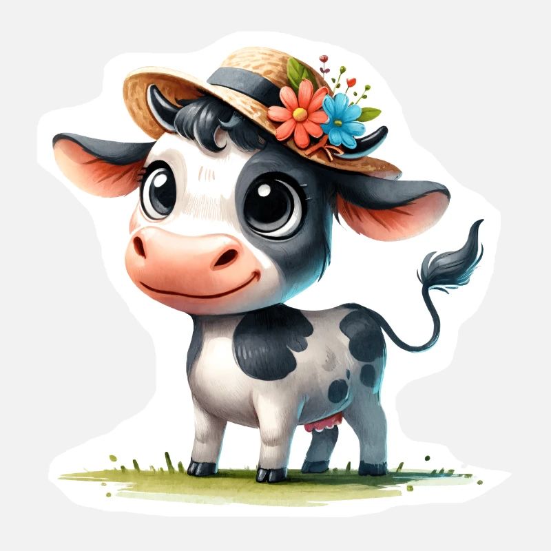 Calf with straw hat