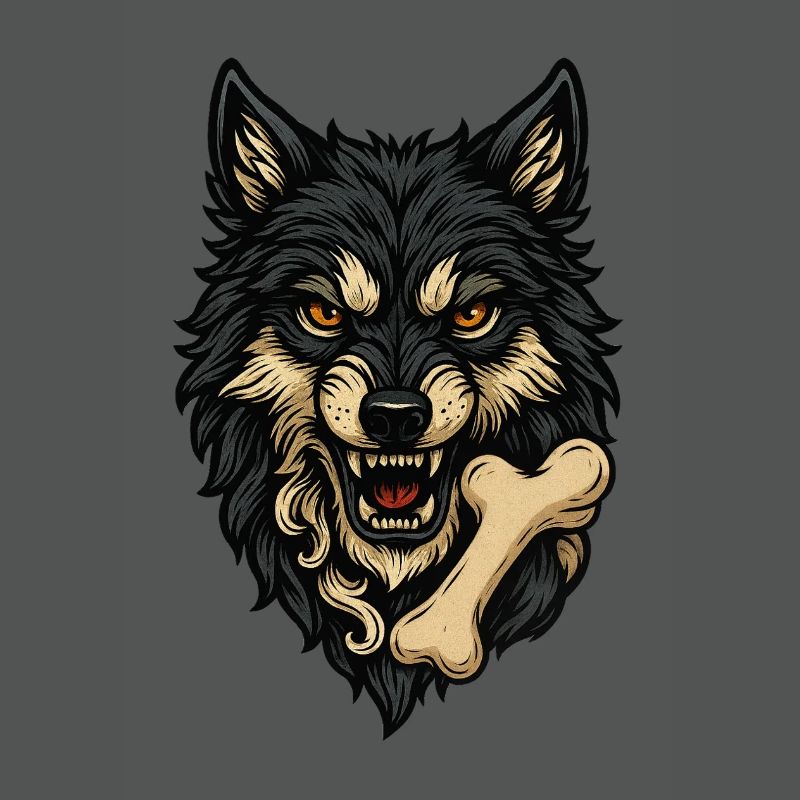 Wolf Attack: Wolf's Head with Bone